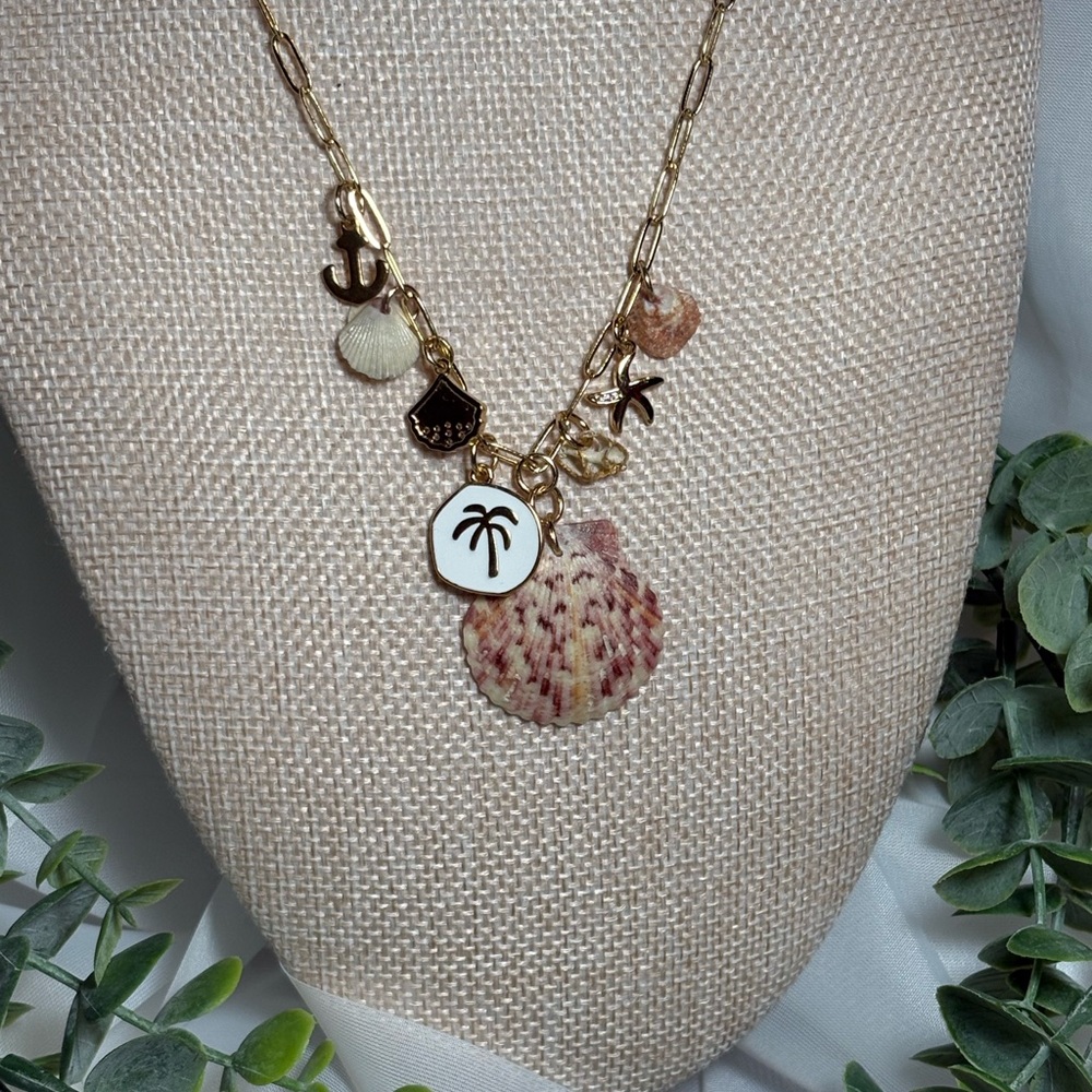 Tropical Charm Necklace with Gold and Brown Accents
